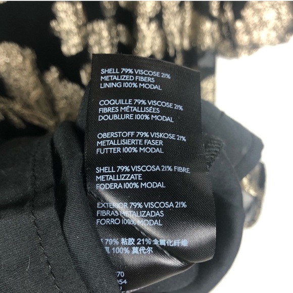 Anthropologie Black Metallic Dress Gold Foil Embroidery and Long Sleeves XS NWT - Picture 6 of 7